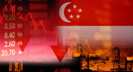 what-is-spac Mixed photo and illustration image of Singapore stock exchange market trading graph with the Singapore flag industrial area.
